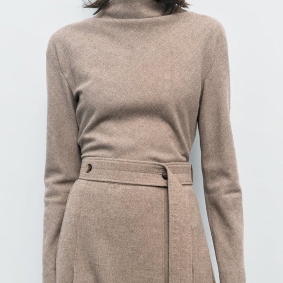 NWT BEIGE TAUPE BROWN FITTED WOOL BLEND TOP. - Picture 1 of 11
